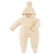 DANDELION Hooded Knitted Pramsuit "Taupe" NB/ 0-3/ 3-6